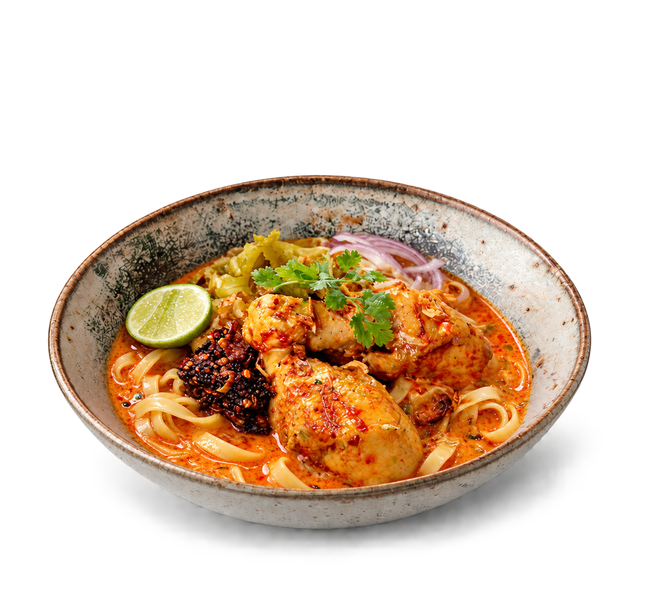Illustrative photograph of Noodle in chicken curry sauce